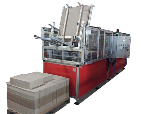 Pre-folded box forming machine with glue closure